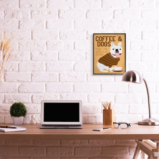 Stupell Industries Coffee and Dogs Phrase French Bulldog Café Pet in Frame Wall Art